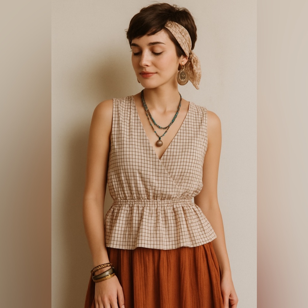 Treasure & Bond || NWT Checkered Pattern Peplum Top
